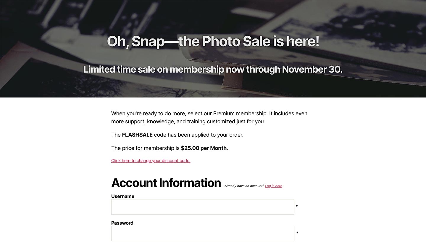 Screenshot of the Photo Template for Paid Memberships Pro