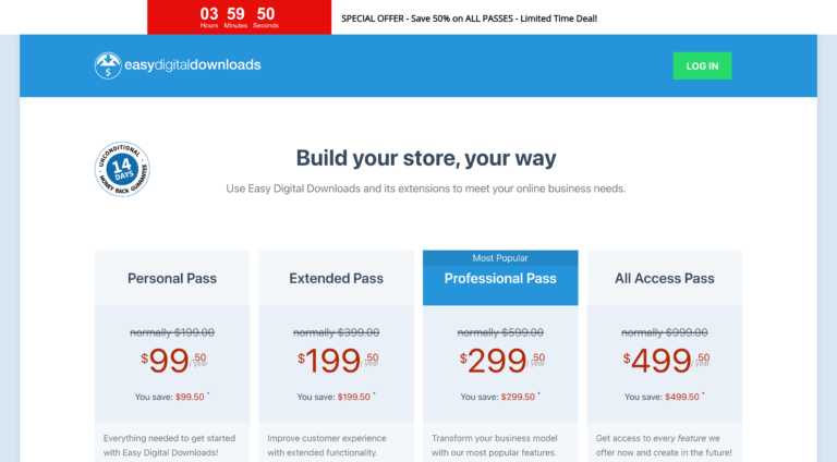Easy Digital Downloads Pricing Page