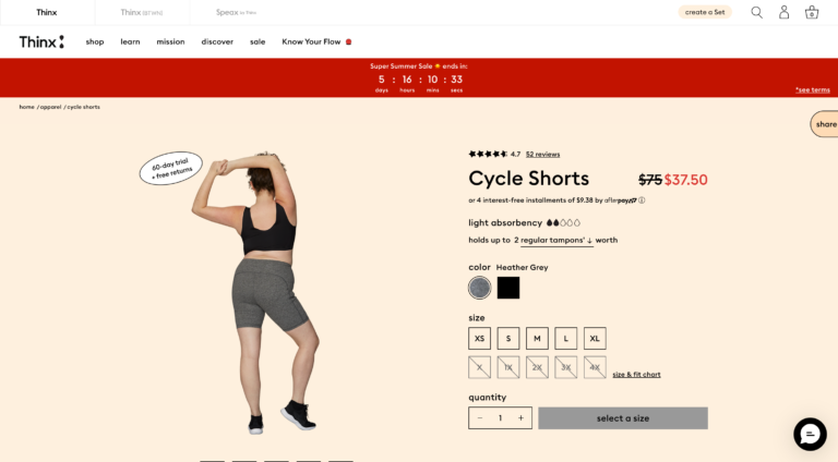 Thinx Product Details Page