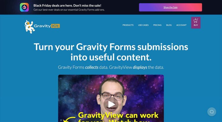 Homepage of GravityKit's website