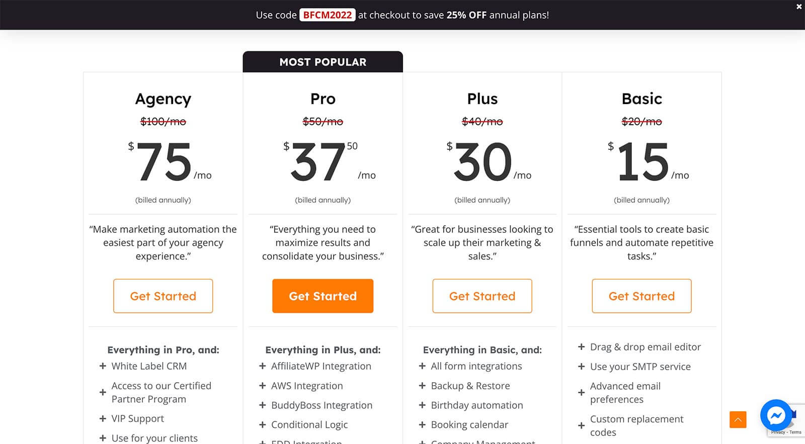 Groundhogg Pricing Page