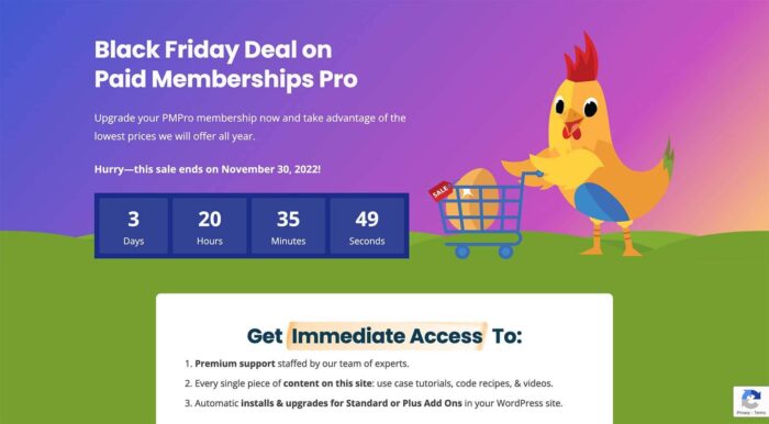 Black Friday Sale Landing page for Paid Memberships Pro site
