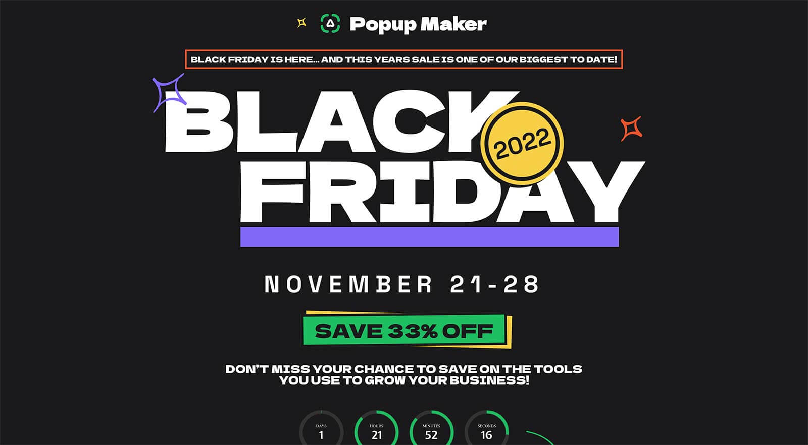 Popup Maker Black Friday Sale Landing Page
