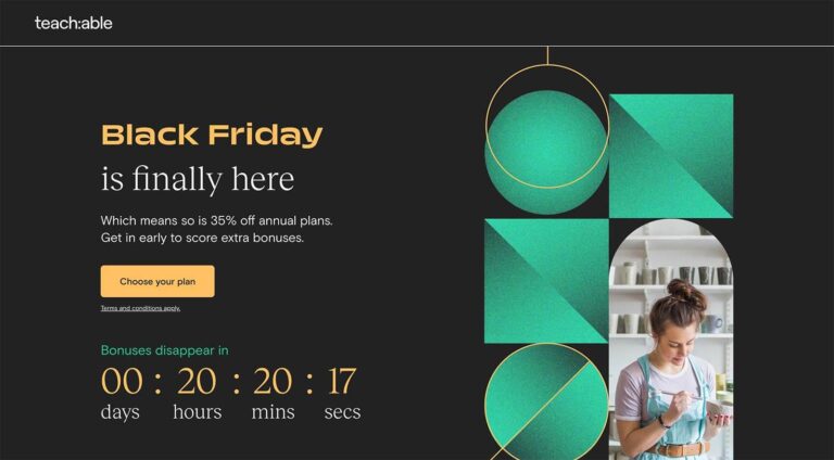 Teachable Black Friday Sale Landing Page with countdown