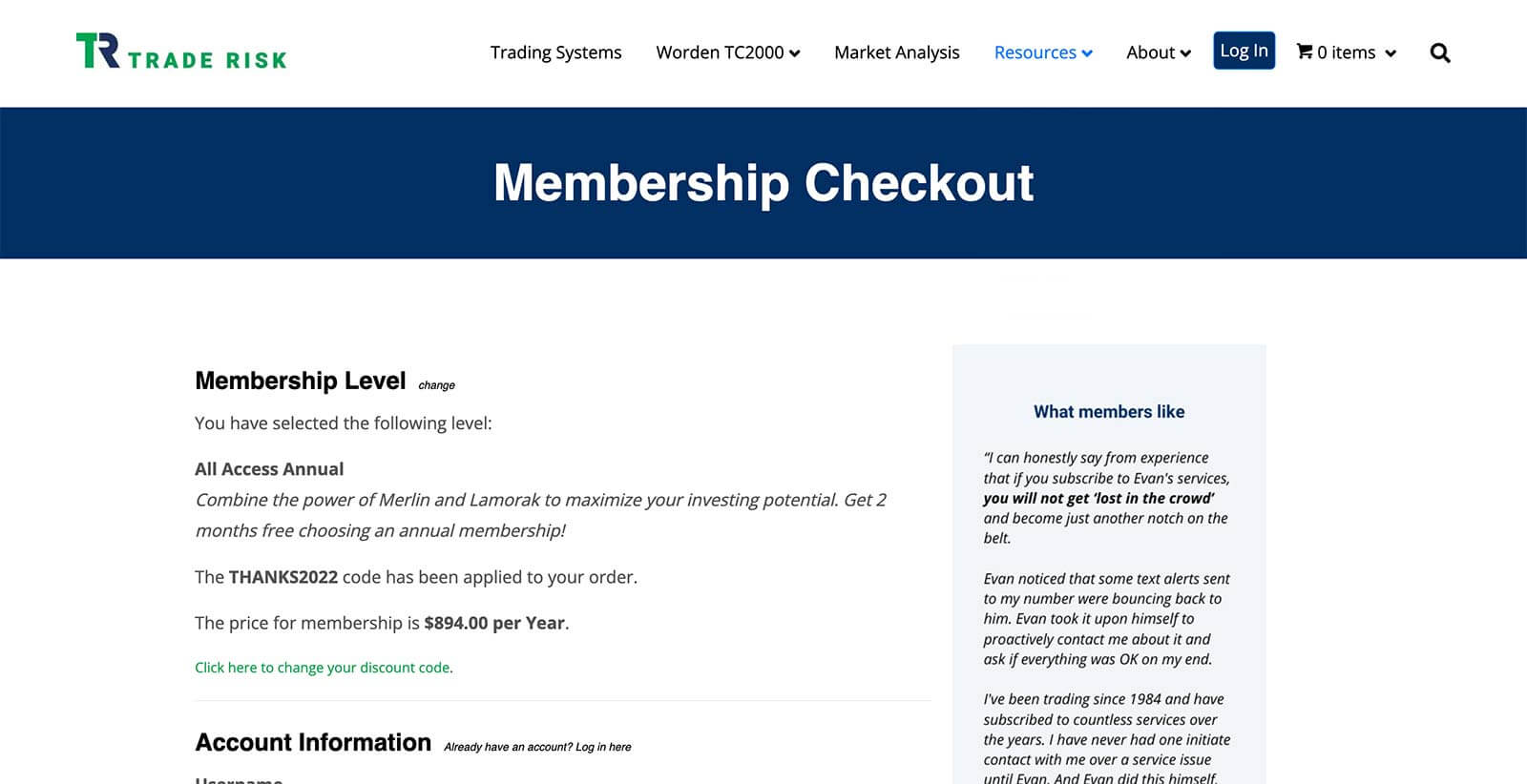 The Trade Risk Checkout Page