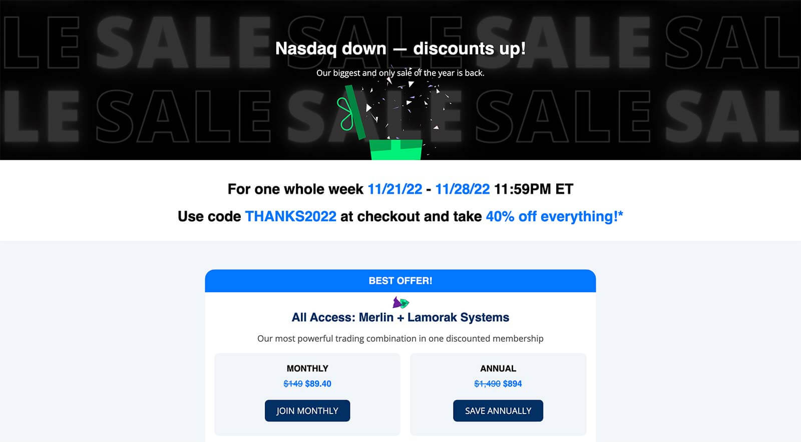 The Trade Risk Black Friday Sale Landing Page