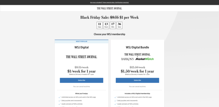 The Wall Street Journal Discount with Countdown Timer