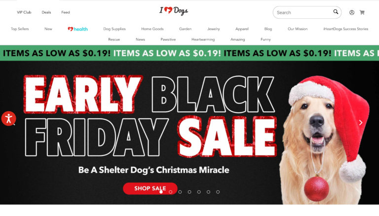 Early Black Friday Landing Page banner on iHeartDogs homepage