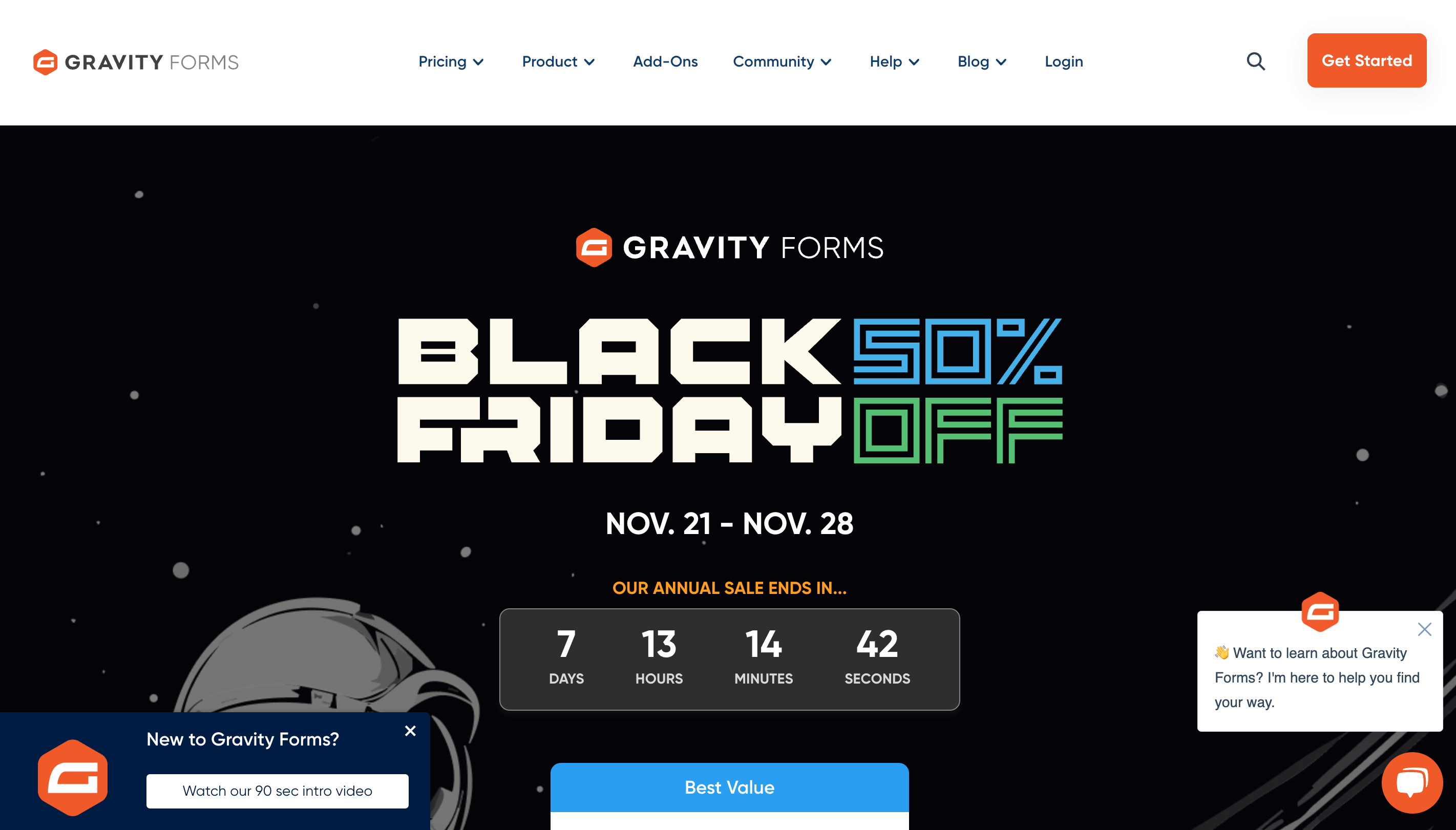 Gravity Froms Black Friday Landing Page
