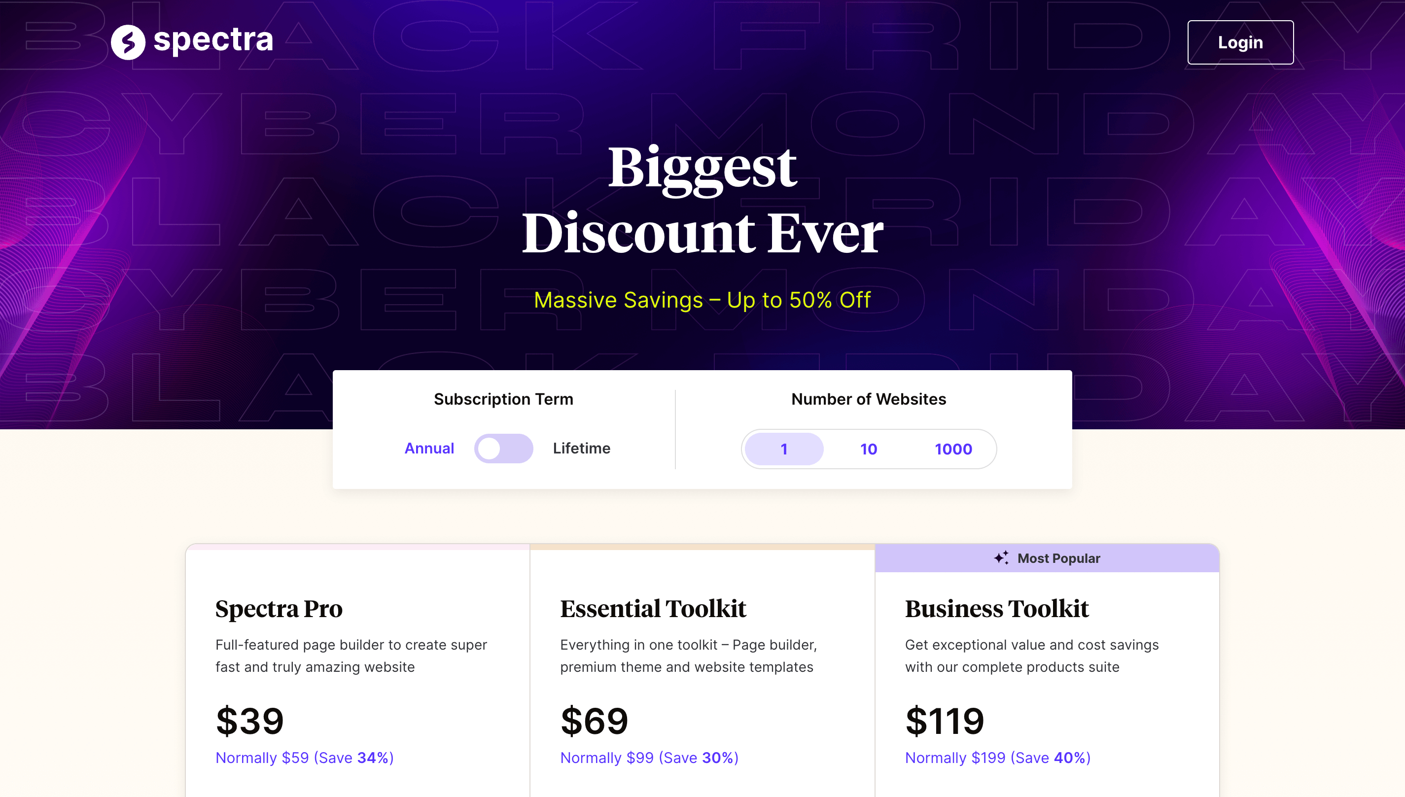 Spectra Black Friday Landing Page