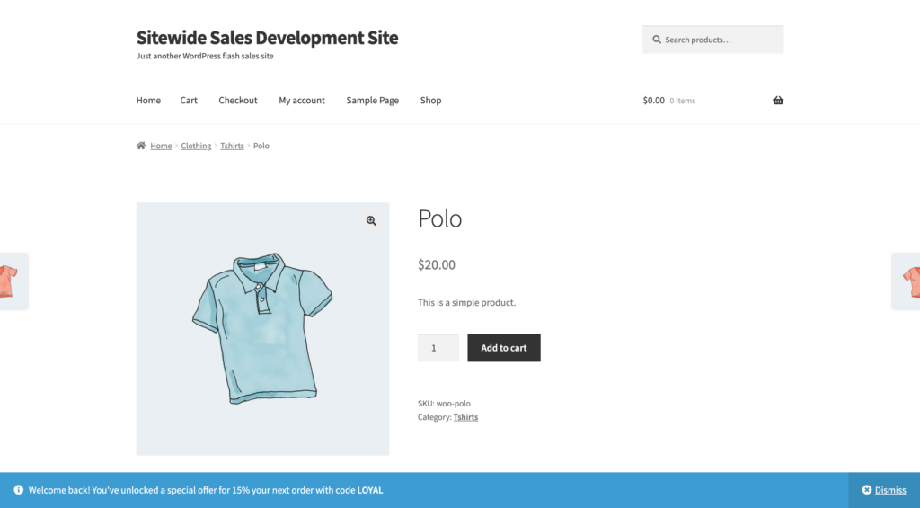 WooCommerce Demo Site Screenshot For Customers (Store Notice Visible)
