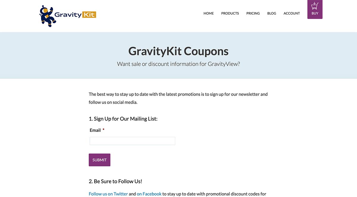 GravityKit Coupons Page