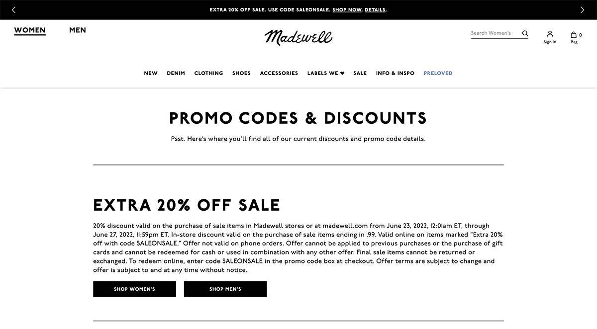 Madewell Coupons Page