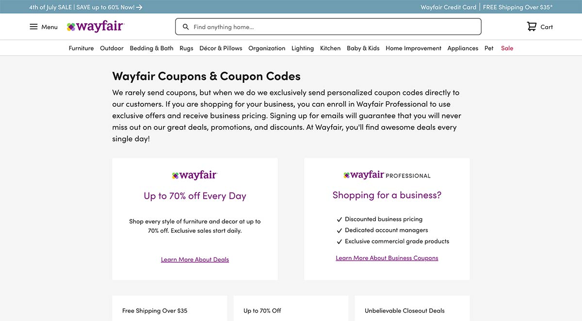 Wayfair Coupons Page