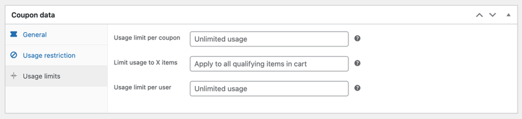 Screenshot of the WooCommerce Coupon Settings for Usage Limits