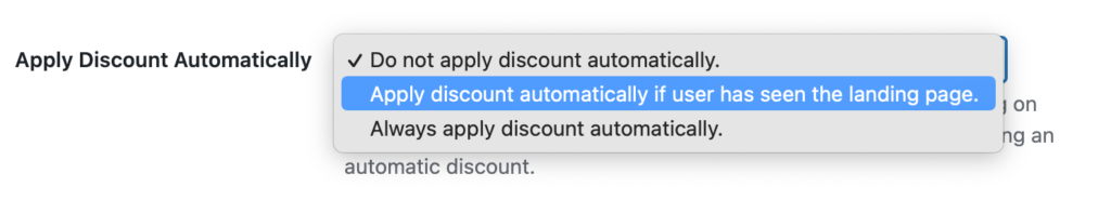 Select how to automatically apply discount codes on the Edit Sitewide Sale screen in the WordPress admin