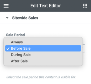 Elementor Advanced Panel with Sale Period setting in Sitewide Sales