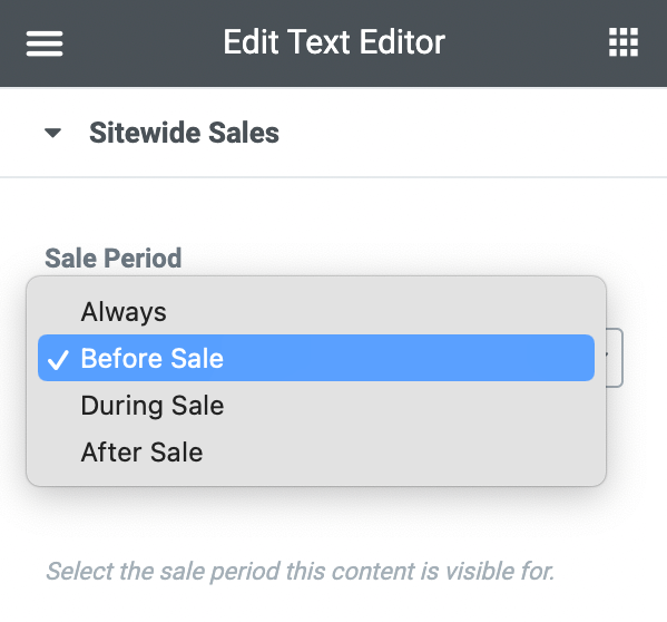 Elementor Advanced Panel with Sale Period setting in Sitewide Sales